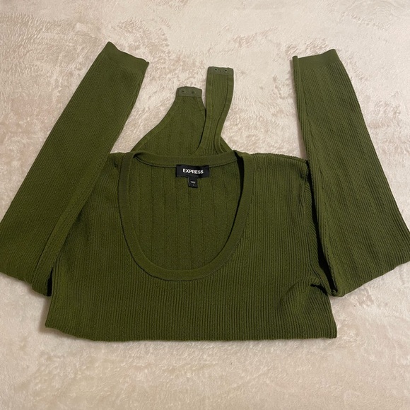 Express Olive Ribbed Knit Top - Picture 4 of 6